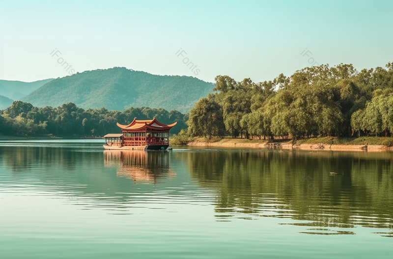 青山绿水的公园里湖面上的船只,高清,摄影图,摄影图片,图片大全,摄影图免费下载